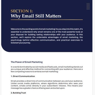 Screenshot of a webpage section titled "Why Email Still Matters," discussing the importance and power of email marketing, with points on direct communication and building trust.